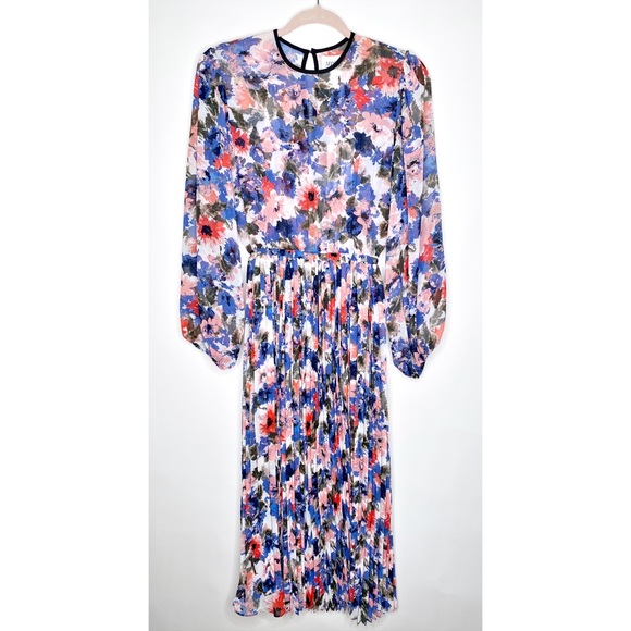 Misa Los Angeles Dresses & Skirts - Misa Los Angeles Juliana Dress Floral Red Blue Long Sleeve Pleated New Size XS